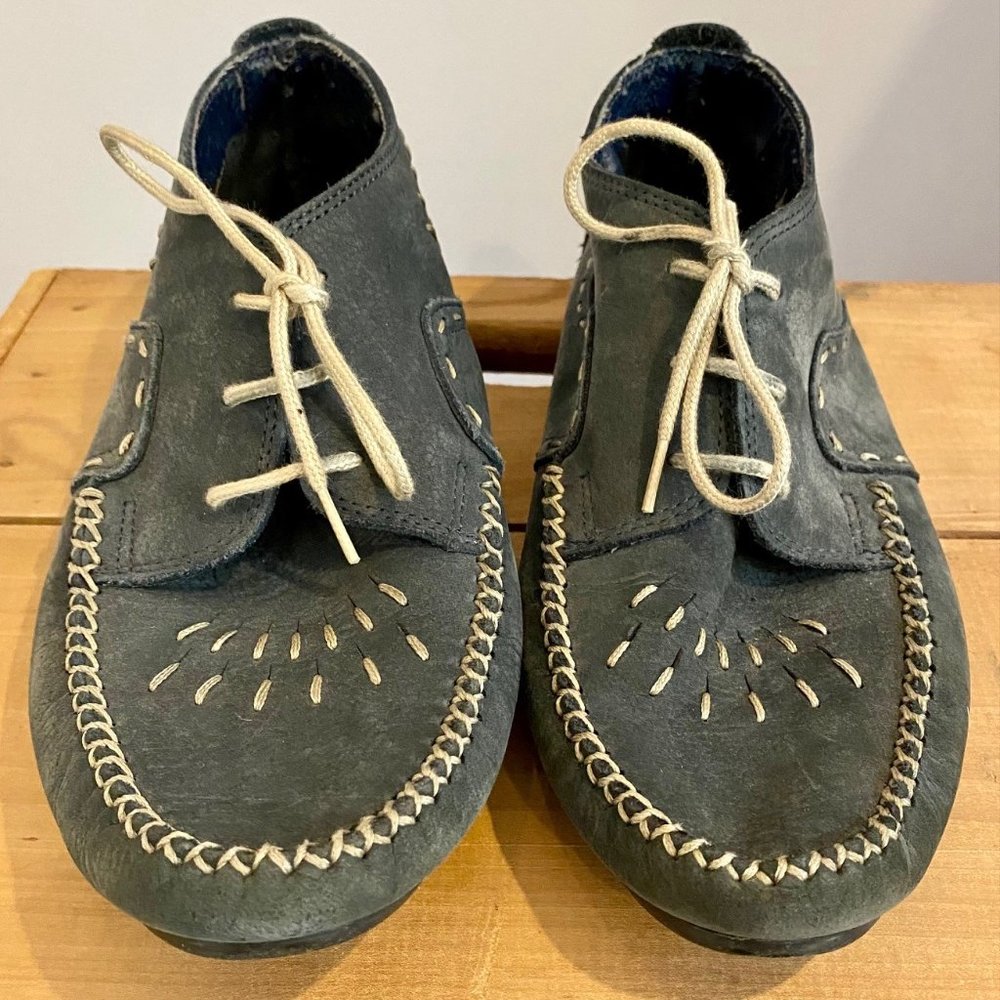 Vintage Blue Leather Moccasin Booties